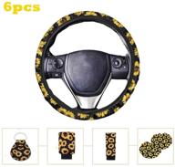 🌻 6-piece sunflower car accessories set for women - universal steering wheel cover with gear shift cover, handbrake cover, cup holder coaster, and sunflower keyring logo