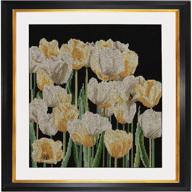 🌷 thea gouverneur counted cross stitch kit 3065.05: tulips embroidery diy kit with pre-sorted dmc threads, aida black fabric, 9.4 x 9.4inch logo