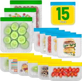 img 4 attached to 👜 Non Plastic/Silicone Reusable Storage Bags for Food - 15 Pack Freezer Bags - 3 Reusable Gallon Bags + 6 Reusable Sandwich Bags + 6 Reusable Snack Bags - Lunch Bags for Kids