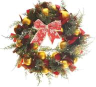 clearance sale: 16-inch led-lit cordless christmas wreath with 50 battery-powered lights - front door & window decoration - nativity themed - small size - gold ball accents logo