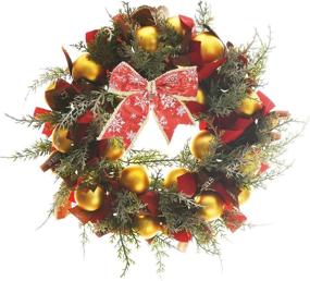 img 4 attached to Clearance Sale: 16-Inch LED-Lit Cordless Christmas Wreath with 50 Battery-Powered Lights - Front Door & Window Decoration - Nativity Themed - Small Size - Gold Ball Accents