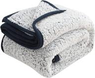 🔵 emme fuzzy fleece warm blanket 60"x80" - ultra soft sherpa microfiber cozy couch blanket - navy (twin size) logo