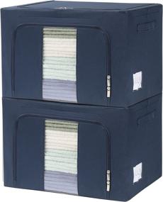 img 4 attached to 📦 Organize and Store with XULAN 66L Oxford Frame Storage Box – 2 Pack Large Clear Window Storage Bins for Clothes, Comforters, Blankets, and Bedding (Navy)