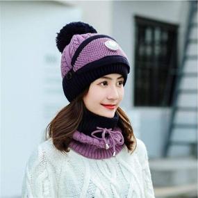 img 2 attached to Womens Pom Beanie Hat with Scarf and Mask Cover Set - Stay Warm and Stylish in Knitted Winter Beanie with Fleece Lining