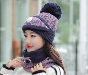 img 1 attached to Womens Pom Beanie Hat with Scarf and Mask Cover Set - Stay Warm and Stylish in Knitted Winter Beanie with Fleece Lining