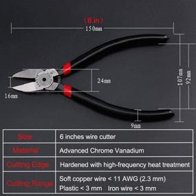 img 3 attached to 6-Inch Flush Cutter Pliers - Side Cutting Wire Cutter Pliers for Electronics and Jewelry, Diagonal Cutting Pliers (Black)