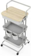 🛒 dtk 3 tier utility rolling cart with cover board - organizational rolling storage cart with handle, locking wheels - kitchen, bathroom, office, balcony, living room - grey color logo
