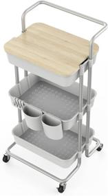 img 4 attached to 🛒 DTK 3 Tier Utility Rolling Cart with Cover Board - Organizational Rolling Storage Cart with Handle, Locking Wheels - Kitchen, Bathroom, Office, Balcony, Living Room - Grey Color