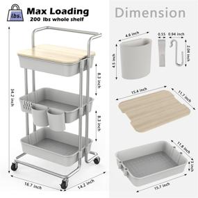 img 3 attached to 🛒 DTK 3 Tier Utility Rolling Cart with Cover Board - Organizational Rolling Storage Cart with Handle, Locking Wheels - Kitchen, Bathroom, Office, Balcony, Living Room - Grey Color