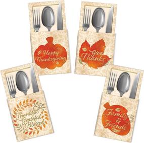 img 4 attached to 🍁 Autumn Harvest Gold Foil Turkey Cutlery Holders - Set of 36 Decorative Utensil Holders for Thanksgiving Dinner Table Décor and Fall Party Favor Supplies