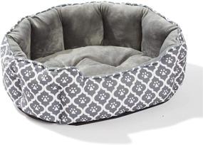 img 2 attached to 🐱 Luckitty 25 Inch Big Cat Bed: Soft Velvet & Waterproof Two-Sided Cushion for Indoor Cats or Small Dogs - Oval Geometric Design with Grey Dog Footprints