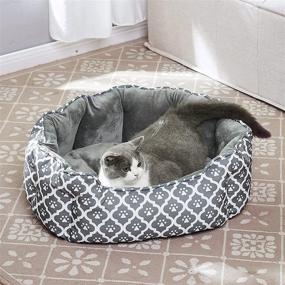 img 3 attached to 🐱 Luckitty 25 Inch Big Cat Bed: Soft Velvet & Waterproof Two-Sided Cushion for Indoor Cats or Small Dogs - Oval Geometric Design with Grey Dog Footprints