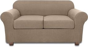 img 4 attached to 🛋️ Northern Brothers 3 Piece Stretch Loveseat Sofa Slipcovers - Sand, for 2 Cushion Couch: Base Cover Plus 2 Seat Cushion Covers