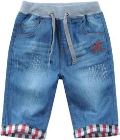 img 3 attached to 👦 JiaYou Child Boy Mid Waist Elastic Straight Stretch Summer Capris Cropped Denim Jeans Shorts - Stylish and Comfy Summer Fashion for Boys