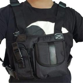 img 3 attached to Lewong Universal Hands Free Chest Harness Bag Holster For Two Way Radio (Rescue Essentials) (Leather Black)