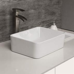 img 2 attached to 🚽 Logmey Rectangle Bathroom Sink - 16"x12" White Vessel Sink Above Counter Ceramic Vanity Art Basin