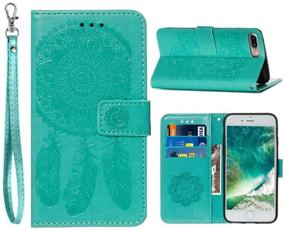 img 4 attached to 📱 JanCalm Classic Pattern PU Leather Wallet Case for iPhone 6/6S Plus, iPhone 7 Plus, and iPhone 8 Plus – [Green] with Wrist Strap, Card Holder, Cash Slots, and Stand Feature