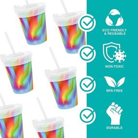 img 1 attached to 🥤 Unbreakable Silipint Silicone Kids' Cups with Lids and Straws - Durable, Earth-Friendly Tumblers (2-Pack, Hippy Hop & Sea Swirl) - Safety-Tested