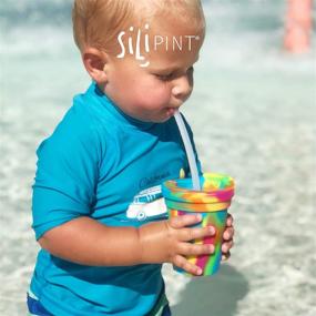 img 3 attached to 🥤 Unbreakable Silipint Silicone Kids' Cups with Lids and Straws - Durable, Earth-Friendly Tumblers (2-Pack, Hippy Hop & Sea Swirl) - Safety-Tested