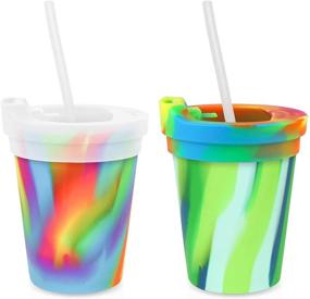img 4 attached to 🥤 Unbreakable Silipint Silicone Kids' Cups with Lids and Straws - Durable, Earth-Friendly Tumblers (2-Pack, Hippy Hop & Sea Swirl) - Safety-Tested