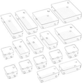 img 4 attached to JARLINK 16 Pack Clear Desk Drawer Organizer Trays - Versatile Bathroom, Vanity, and Office Storage Bins for Makeup, Kitchen, and Supplies - 5 Different Sizes for Maximum Organization