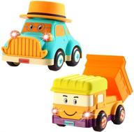 insoon toddler car and truck toys for 1-3 year old boys and girls – baby musical car with universal wheels (2 pack), cartoon car toys for boys and girls logo