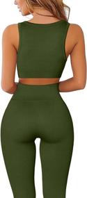 img 3 attached to 👚 FAFOFA Women's 2-Piece Ribbed Seamless Crop Tank and High Waist Yoga Leggings Set for Workout Outfits