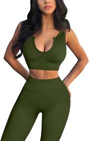 img 1 attached to 👚 FAFOFA Women's 2-Piece Ribbed Seamless Crop Tank and High Waist Yoga Leggings Set for Workout Outfits