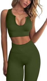 img 4 attached to 👚 FAFOFA Women's 2-Piece Ribbed Seamless Crop Tank and High Waist Yoga Leggings Set for Workout Outfits