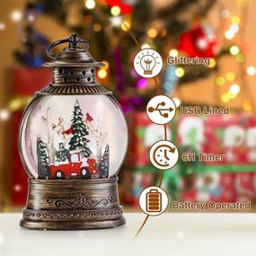 img 3 attached to Christmas Snow Globes: Sparkly Glitter Snow Globe Lantern with Music for Festive Decorations & Collectibles - USB/Battery Operated