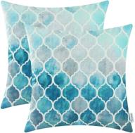 🛋️ calitime set of 2 cozy throw pillow cases for couch bed sofa - farmhouse, hand painted colorful geometric trellis chain print - 18 x 18 inches - main grey teal логотип