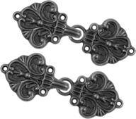 vintage black bezelry 4 pairs fleur de lis cloak clasp fasteners - 70mm x 26mm, sew on hooks and eyes cardigan clip logo