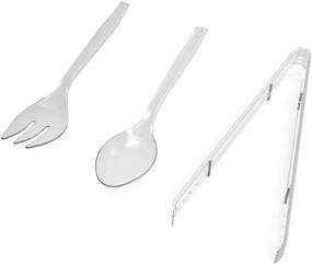 img 2 attached to 🍽️ Clear Disposable Plastic Serving Utensils Pack - 9" Size, 18-Piece Set, 6 Tongs, 6 Spoons, 6 Forks