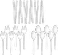 🍽️ clear disposable plastic serving utensils pack - 9" size, 18-piece set, 6 tongs, 6 spoons, 6 forks logo