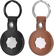 🔑 tiyamila 2 pack genuine leather airtag finder case with carabiner key ring (black/brown) - stylish and secure solution logo