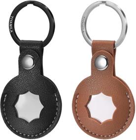 img 4 attached to 🔑 TIYAMILA 2 Pack Genuine Leather AirTag Finder Case with Carabiner Key Ring (Black/Brown) - Stylish and Secure Solution