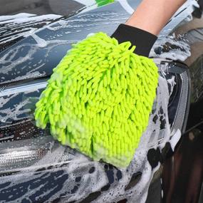 img 1 attached to Extra Large Car Wash Mitt - 2Pack Premium Chenille Microfiber Wash Glove – Reusable and Super Soft – Wet and Dry – No Lint Scratch – Green & Blue