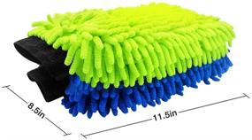 img 3 attached to Extra Large Car Wash Mitt - 2Pack Premium Chenille Microfiber Wash Glove – Reusable and Super Soft – Wet and Dry – No Lint Scratch – Green & Blue