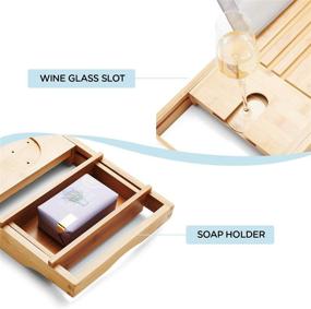 img 2 attached to 🛀 PEULEX Bamboo Bathtub Tray with Book, Soap Dish, Wine Glass Holder - Expandable Hot Tub Caddy for Luxurious Bathing - Perfect Gift for Bath Lovers & Loved Ones