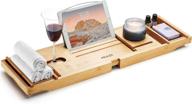 🛀 peulex bamboo bathtub tray with book, soap dish, wine glass holder - expandable hot tub caddy for luxurious bathing - perfect gift for bath lovers & loved ones logo