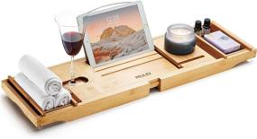 img 4 attached to 🛀 PEULEX Bamboo Bathtub Tray with Book, Soap Dish, Wine Glass Holder - Expandable Hot Tub Caddy for Luxurious Bathing - Perfect Gift for Bath Lovers & Loved Ones