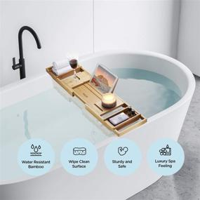 img 3 attached to 🛀 PEULEX Bamboo Bathtub Tray with Book, Soap Dish, Wine Glass Holder - Expandable Hot Tub Caddy for Luxurious Bathing - Perfect Gift for Bath Lovers & Loved Ones