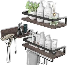 img 4 attached to LYNNC 3 in 1 Rustic Floating Shelves: Stylish Decorative Storage with Towel Bar for Bathroom, Kitchen & Bedroom - Set of 3 Shelves