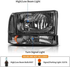 img 3 attached to Сборка передних фар DWVO для пикапа Ford F-250 F-350 F-450 F-550 Super Duty модельного года 1999-2004 + ксеноновые сигналы с копеечно-оранжевыми отражателями.