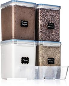 img 4 attached to 📦 Set of 4 Extra Large Food Storage Containers with 5.2L Capacity (175.9oz) - Airtight & Leakproof - Includes 4 Measuring Cups + Labels - Perfect for Sugar, Flour, Baking Supplies - Clear Plastic