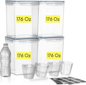 img 3 attached to 📦 Set of 4 Extra Large Food Storage Containers with 5.2L Capacity (175.9oz) - Airtight & Leakproof - Includes 4 Measuring Cups + Labels - Perfect for Sugar, Flour, Baking Supplies - Clear Plastic