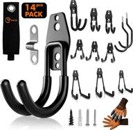 🔧 garage hooks heavy duty 14 pack - ultimate organizational and storage solution for garages - wall mount bike hooks and hanging hooks for garden tools, ladders, ropes, and power tools - with gardening gloves included logo