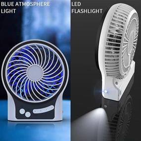 img 3 attached to White Mini Portable Desk Fan - Rechargeable & USB Powered, with Atmosphere Light & Flashlight, Strong Airflow, 3 Speeds - Ideal for Camping & Desktop Use