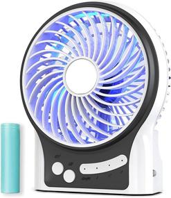 img 4 attached to White Mini Portable Desk Fan - Rechargeable & USB Powered, with Atmosphere Light & Flashlight, Strong Airflow, 3 Speeds - Ideal for Camping & Desktop Use