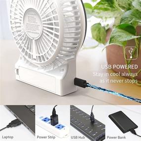 img 2 attached to White Mini Portable Desk Fan - Rechargeable & USB Powered, with Atmosphere Light & Flashlight, Strong Airflow, 3 Speeds - Ideal for Camping & Desktop Use